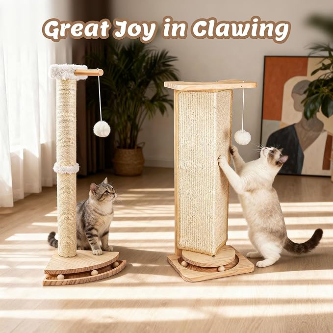 Cat Corner Scratcher with Interactive Ball Toys for Indoor Cats, Sisal Cat Scratching Post with Danging Ball for Wall Corners Furniture Protector 28''