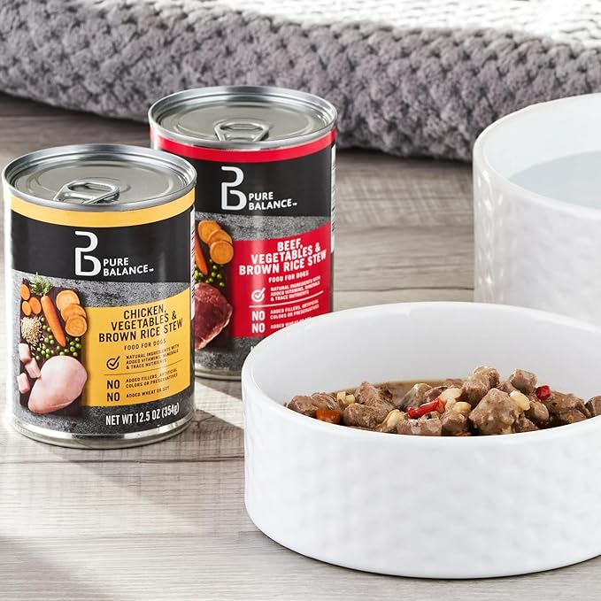 Pure Balance Wet Dog Food Variety Pack, 12.5 oz Cans, Beef & Chicken with Vegetables & Brown Rice, No Fillers, No Artificial Flavors, Adult Dogs, Stew Texture, All Breeds, Immune Support (6 Cans)