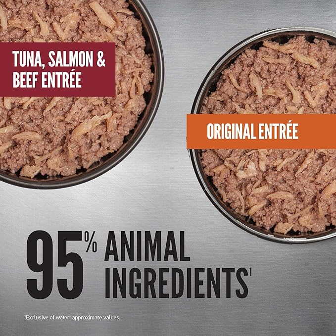 ORIJEN Premium Pate Wet Cat Food Variety Pack: Tuna Salmon & Beef + Original Entrées 3oz Cans (12 Count, 6 of Each)
