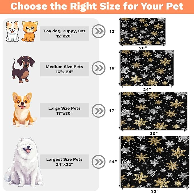 Winter Snowflake Dog Food Mat for Floors Absorbent, Quick Dry Water Dispenser Mat for Food, Water, Pet Supplies 17" x 30", Xmas Snowflakes