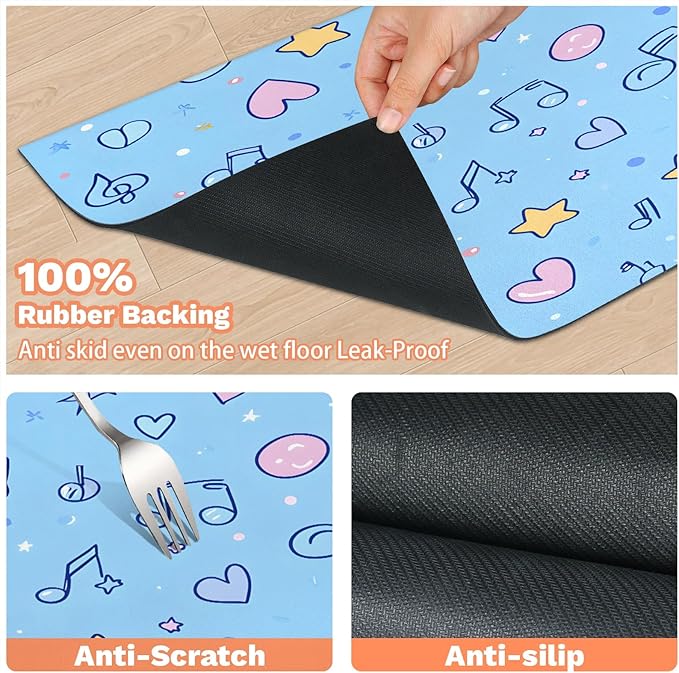 Music Note Dog Food Mat for Floors Absorbent Dog Bowl Mat for Food and Water Dispenser Quick Dry Cat Food Placemat Pet Supplies 16" x 24", Love Heart