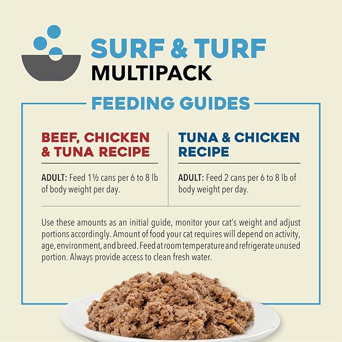 ACANA Premium Pate Wet Cat Food in Bone Broth Variety Pack: Surf and Turf – Beef Chicken & Tuna + Tuna & Chicken Recipes 3oz Cans (12 Count, 6 of Each)