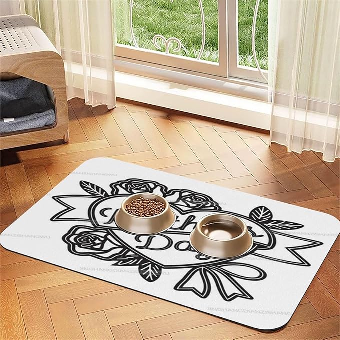 Pet Cat Dog Food Mat Absorbent Dog Feeding Mat Happy Mother's Day Simple Heart Gift Mom No Stains Cat Food Mats Indoor Pet Supplies Dogs Placemat Water Bowl Mats with Rubber Backing 24x16In