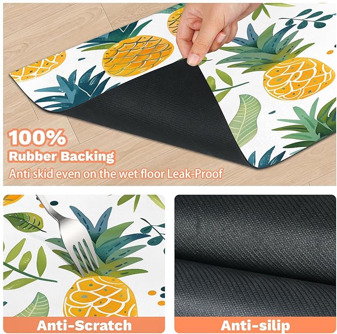 Pineapple Dog Food Mat for Floors Absorbent Dog Bowl Mat for Food and Water Dispenser Quick Dry Cat Food Placemat Pet Supplies 12" x 20", Tropical Summer Fruit