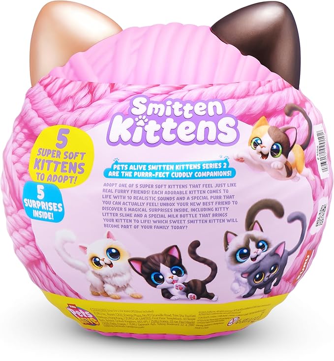 Pets Alive Smitten Kittens Series 2 (Calico Cat) by ZURU – Interactive Plush Cat Toy with 10 Sounds, Surprise Unboxing, Soft Collectible Pet for Ages 3+