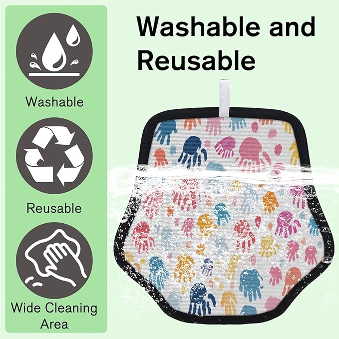 Reusable Pet Hair Removal Glove Colorful Hand Prints Magic Brush for Cat & Dog Hair Remover for Car, Sofa, Bedding, Clothes - 9x9 Mitt Washable