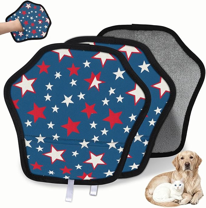 Star Print Electrostatic Pet Hair Removal Glove for Cats & Dogs - Reusable Grooming Mitt for Couch, Carpet, Car Seat & Laundry - Large 9x9 Inch