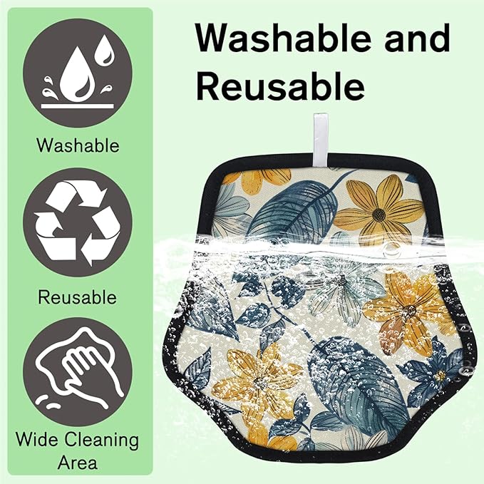 Reusable Pet Hair Removal Glove Cute Flowers Leaf Magic Brush for Cat & Dog Hair Remover for Car, Sofa, Bedding, Clothes - 9x9 Mitt Washable