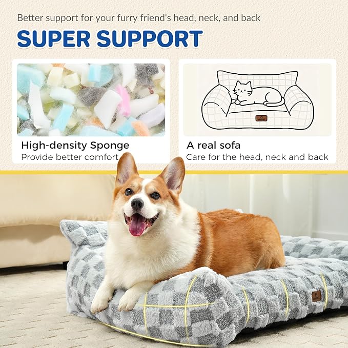Cat Bed Cat Couch for Puppy and Kitten, Fluffy Pet Sofas Medium Dog Sofa Bed, Supportive Cats Sofa for Indoor Cats, Washable Cover & Non-Slip, 32 inch, Grey