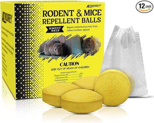 Rodent & Mice Repellent,Squirrel Repellent,Indoor/Outdoor/Car Engine Protection,Long-Lasting Peppermint Oil Formula,Safe for Pets & Kids,30-60 Days Effective Mouse Deterrent