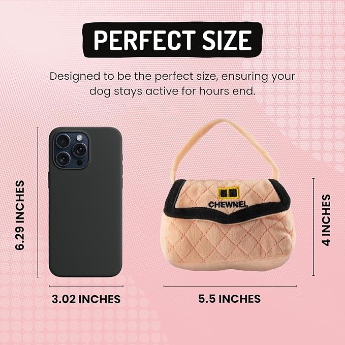 Dog Diggin Designs Chewnel Plush Dog Toy Purse | Luxury-Inspired Parody Designer Handbag with Squeaker, Soft Plush Fashion Dog Toy – Haute Couture Purses & Handbags