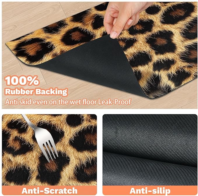 Leopard Print Dog Food Mat for Floors Absorbent Dog Bowl Mat for Food and Water Dispenser Quick Dry Cat Food Placemat Pet Supplies 17" x 30", African Cheetah