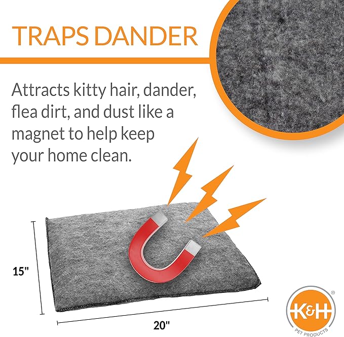 K&H Pet Products Amazin Kitty Pad Heated, Indoor Heated Cat Bed Traps Pet Hair and Dander, Washable Cat Mat, Gray 15 X 20 Inches, Heated 1-Pack