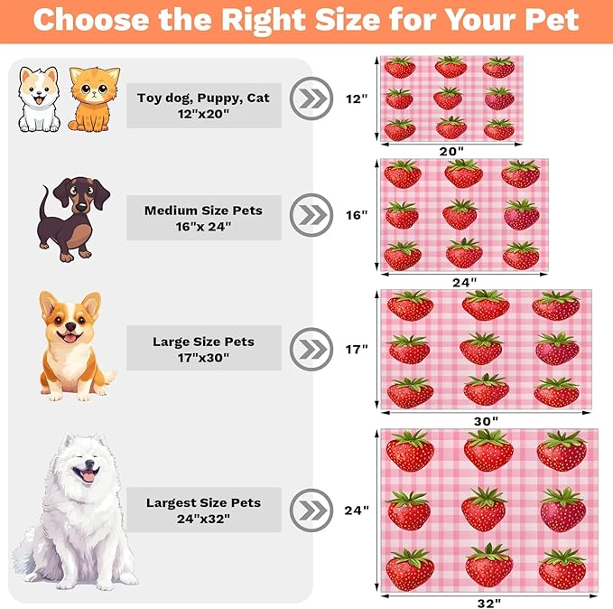 Strawberry Dog Food Mat for Floors Absorbent Dog Bowl Mat for Food and Water Dispenser Quick Dry Cat Food Placemat Pet Supplies 12" x 20", Check