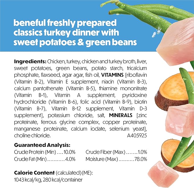 Purina Beneful Freshly Prepared Classics Turkey Dinner with Sweet Potatoes and Green Beans Pate Dog Food - 9.5 oz Carton (Pack of 6)
