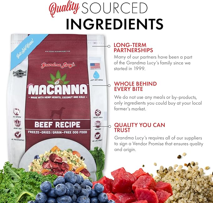 Grandma Lucy’s Macanna Freeze Dried Grain Free Beef Recipe Dog Food 1 Lbs