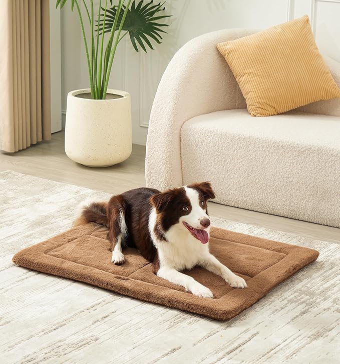 MADE 4 PETS Dog Crate Pad Bed for Medium Dogs, Washable & Reversible, Anti-Slip Kennel Mat for Cozy Sleeping, Soft Fluffy Dog Bed for Indoor & Outdoor Use, 29"x21", Brown
