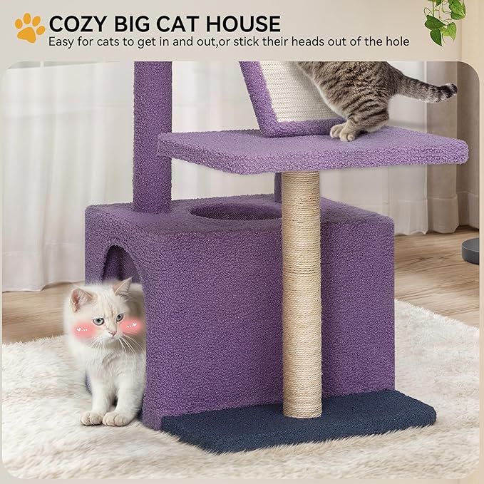YITAHOME 48.4in Flower Cat Tree Tower: Cute Kitten Climbing Tower Indoor with Kitty Condo, Sisal Scratching Posts and Board, Purple and White