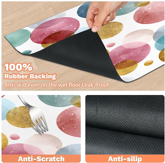Polka Dot Dog Food Mat for Floors Absorbent Dog Bowl Mat for Food and Water Dispenser Quick Dry Cat Food Placemat Pet Supplies 12" x 20", Watercolor Circle
