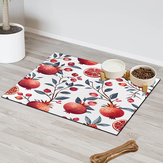 Pomegranate Dog Food Mat for Floors Absorbent Dog Bowl Mat for Food and Water Dispenser Quick Dry Cat Food Placemat Pet Supplies 17" x 30", Leaves