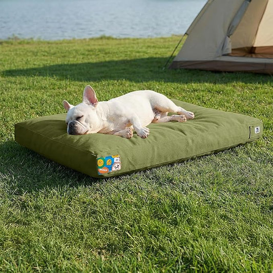 Sytopia 30 Inch Canvas Outdoor Dog Bed for Medium Dogs, Waterproof Washable Removable Cover, Indoor Patio Pet Pad for Crate, Green