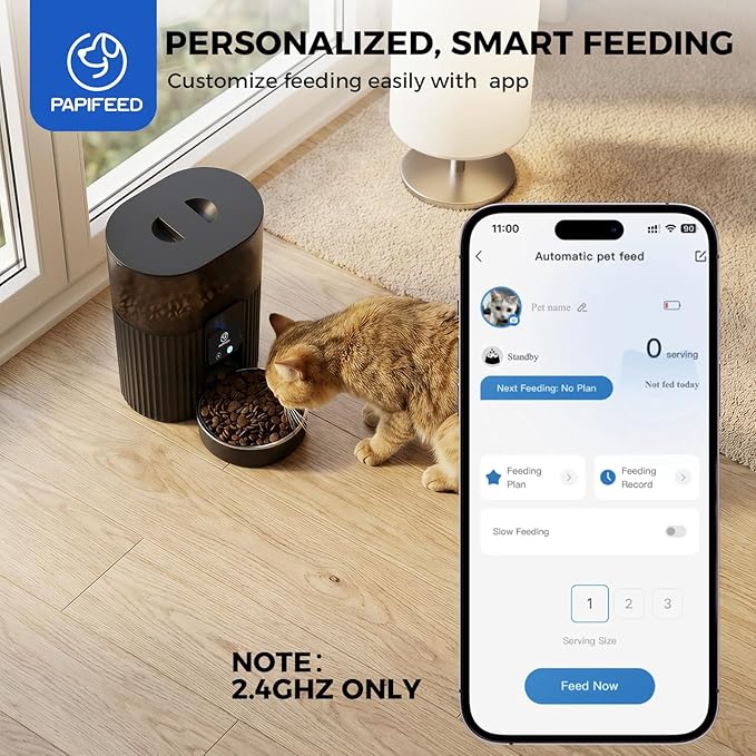 PAPIFEED Automatic Cat Feeder 3L/12 Cup,2.4G WiFi Pet Feeder with APP Control for Remote Feeding, 1-10 Meals Low Power Automatic Cat Food Dispenser with Stainless Steel Bowl, Easy Clean Detachable