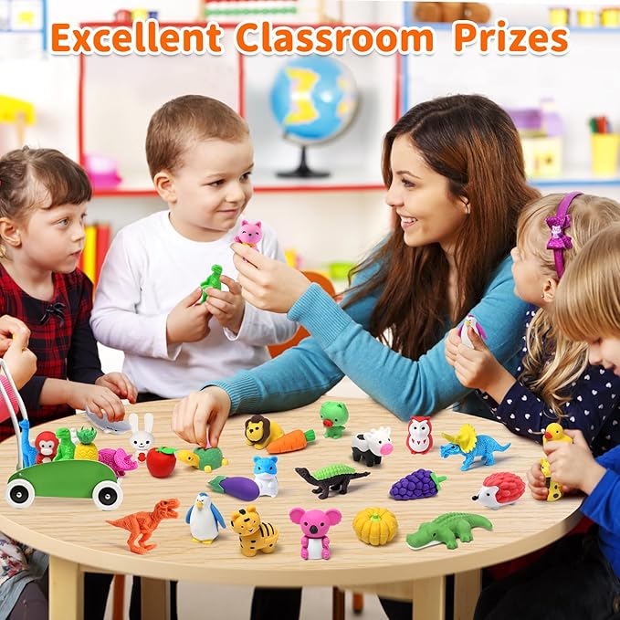 40 Pack Animal Erasers for Kids Bulk Desk Pets Classroom Prizes Treasure Box Toys for Classroom Supplies, 3D Puzzle Mini Erasers Pencil Eraser Back to School Supplies for Kids Party Favors (Random)