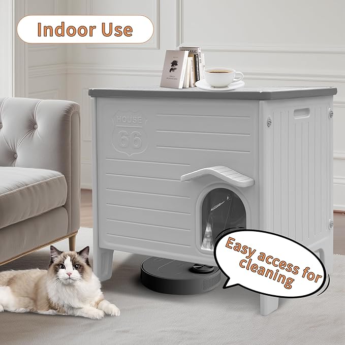 Rockever Heated Cat House for Outside in Winter, 100% Waterproof & Insulated Heated Cat House for Outdoor Cats with Heating Pad, Elevated Outdoor Cat House Safe Escape Door(M,Grey&Heating Pad)