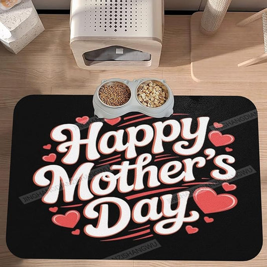 Absorbent Dog Water Cat Mat for Food Water Bowl Quick Dry Happy Mother's Day Floral Gift for Mom El Pet Feeding Mats No Stains Dog Food Mat Pet Accessories Supplies Cat Bowl Mats 24x16In