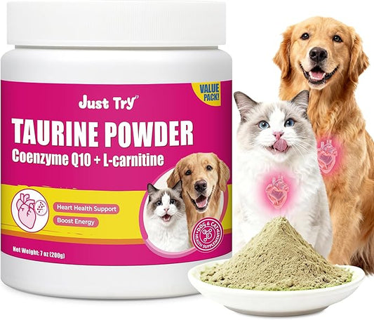 Just Try 7OZ Taurine for Cats & Dogs with CoQ10 - Heart Supplement Powder Support Heart, Vision and Immune System Health