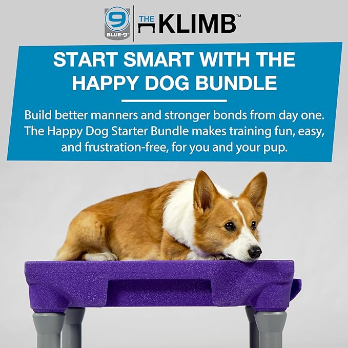 Blue-9 Happy Dog Starter Bundle with KLIMB Dog Training Platform & Traction Mat and Inspire Training Treat Pouch & Training Treats, Purple