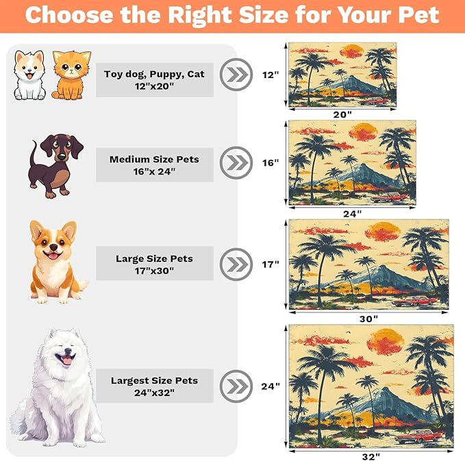 Palm Tree Dog Food Mat for Floors Absorbent, Quick Dry Water Dispenser Mat for Food, Water, Pet Supplies 17" x 30", Mountain