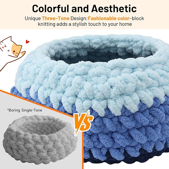 Rondo Cat Nest Handwoven Washable Cat Nest Bed Soft Round Cave House Furniture for Indoor Kitten Cloud Blue