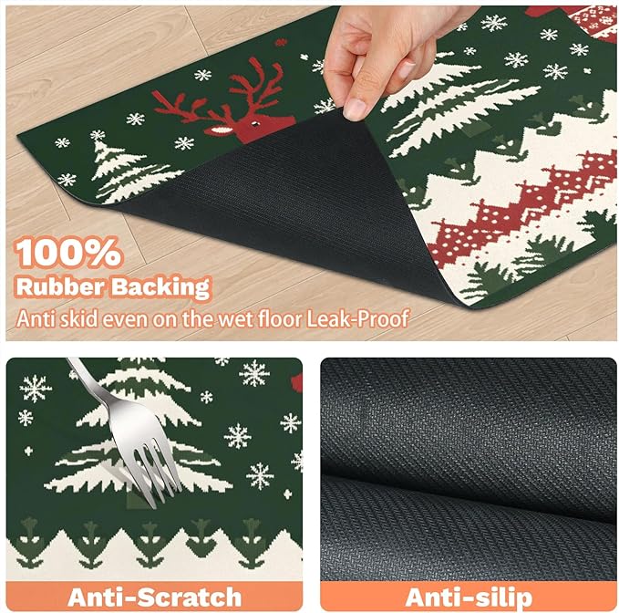 Xmas Elk Dog Food Mat for Floors Absorbent, Quick Dry Water Dispenser Mat for Food, Water, Pet Supplies 16" x 24", Christmas Tree