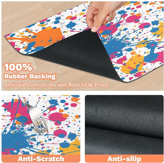 Colorful Graffiti Dog Food Mat for Floors Absorbent Dog Bowl Mat for Food and Water Dispenser Quick Dry Cat Food Placemat Pet Supplies 12" x 20", Watercolor Graffiti