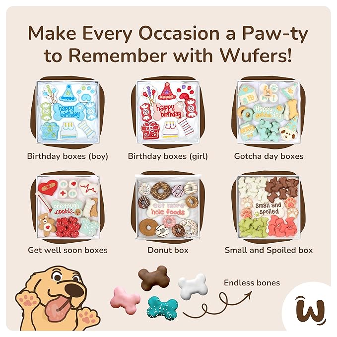 Wufers Birthday Boy Cookie Box | Gifts for Dogs | Gourmet-Decorated Treats | Made with Locally Sourced Ingredients (Blue - Birthday Boy)