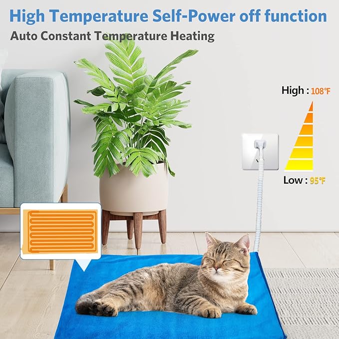 MARUNDA Pet Heating Pad,Cat Heating Pad Indoor Waterproof,Auto Constant Temperature, Chew Resistant Steel Cord (Blue, S-12" x 16")