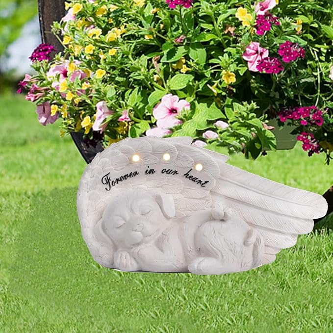 NEWDREAM Cuodia:Solar Dog Pet Memorial Statue,Pet Loss Gifts, The Angel Dog Statue Commemorates,Pet Loss Sympathy Remembrancecat with Solar Light Outdoor Dog Memorial Gifts, Dog Angel Wings