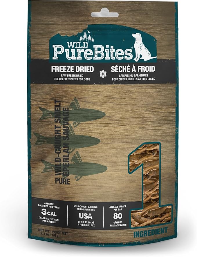PureBites Wild Smelt Freeze Dried Dog Treats, 1 Ingredient, Made in USA, 2.1oz