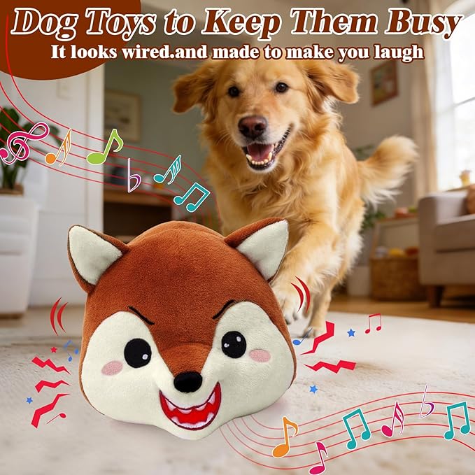 Mity rain Interactive Dog Toys Fox with Thicken Plush, Moving Dog Toy with Recording Mode Shaking & Singing Mode Bouncing, Funny Ball Jumping to Keep Them Busy & Chase, Rechargeable (No Zipper)
