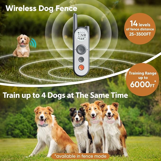 X3 Wireless Dog Fence Training Collar 2-in-1 (3500ft Fence) for Large/Medium/Small Dogs with 3 Training Modes,Rechargeable IPX7 Waterproo (Grey,only 1 Collar)