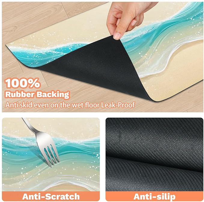 Beach Starfish Dog Food Mat for Floors Absorbent, Quick Dry Water Dispenser Mat for Food, Water, Pet Supplies 12" x 20", Nautical Coastal