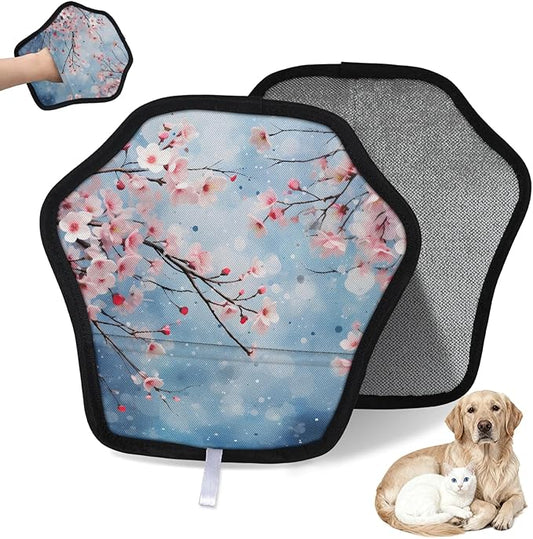 Blooming Cherry Flower Electrostatic Pet Hair Removal Glove for Cats & Dogs - Reusable Grooming Mitt for Couch, Carpet, Car Seat & Laundry - Large 9x9 Inch