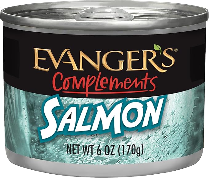 Evanger's Complements Grain Free Salmon for Dogs & Cats – 24 Count, 6 oz Each – Single Protein, Grain & Gluten Free, Rich in Omegas, Protein Rotation, Dry Food Topper