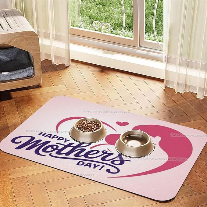 Pet Feeding Mat Absorbent Dog Mat for Food and Water Bowl Dog Accessories Happy Mother's Day Floral Gift for Mom Bd Pet Supplies Dogs Quick Dry Cat Water Dispenser Mats 24x16In