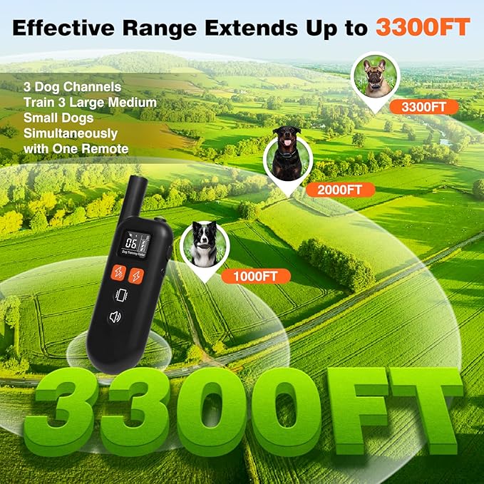 3 Dogs Shock Collar with Remote 3 Pack-3300FT Dog Training Collar with Fashlight, IPX7 E Collar with Double Shock for Small Medium Large Dogs(5-150lbs)-4 Training Modes, Adjustable Strap, Rechargeable