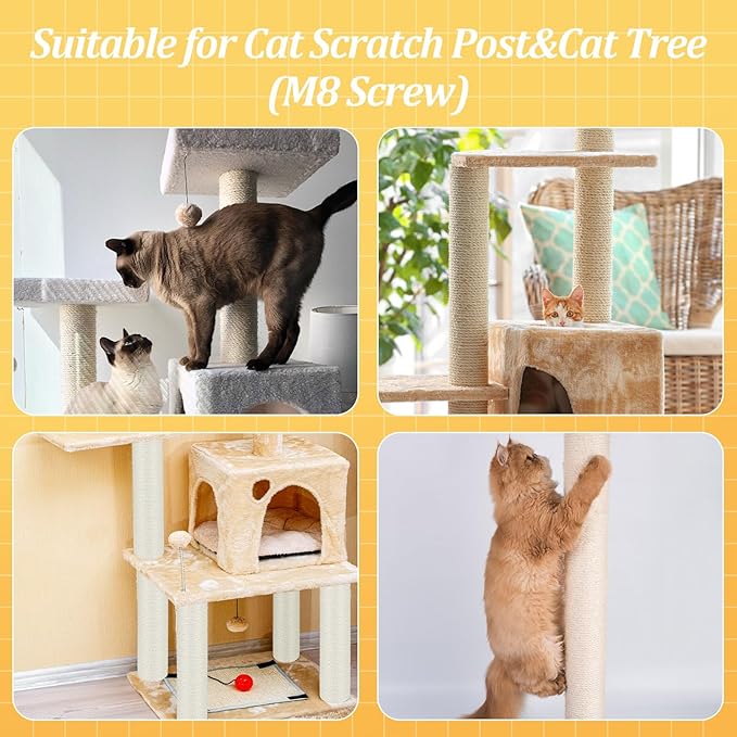 2 Pcs Cat Scratching Post Replacement, 15.7 x 3 Inch Sisal Pole Cat Tree Replacement Post with M8 Screws, Refill Scratcher Posts for Indoor Kitten Tree Tower Spare Cats Furniture Protector