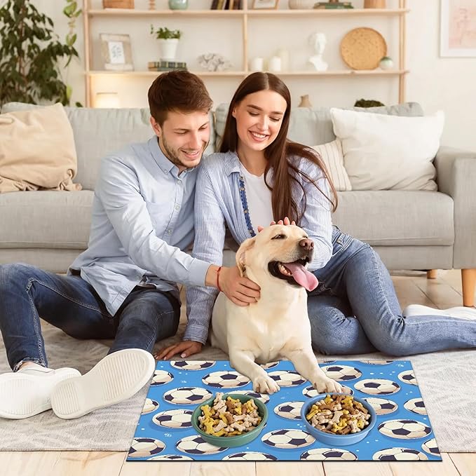Soccer Dog Food Mat for Floors Absorbent, Quick Dry Water Dispenser Mat for Food, Water, Pet Supplies 12" x 20", American Football