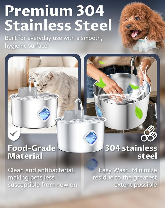 Water Bowl, Cordless Dog Water Fountain with Faucet-Style Flow, 3 Smart Dispensing Modes, Ultra-Quiet Pump, 3.2L Stainless Steel Dog Water Bowl for Dogs Cats (Bowl+12Set Filter)