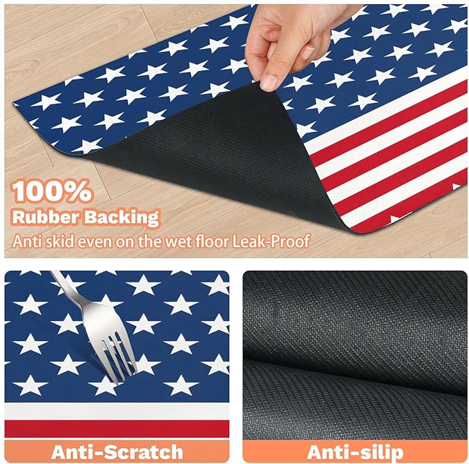 4th of July Dog Food Mat for Floors Absorbent Dog Bowl Mat for Food and Water Dispenser Quick Dry Cat Food Placemat Pet Supplies 24" x 32", Stars Stripes
